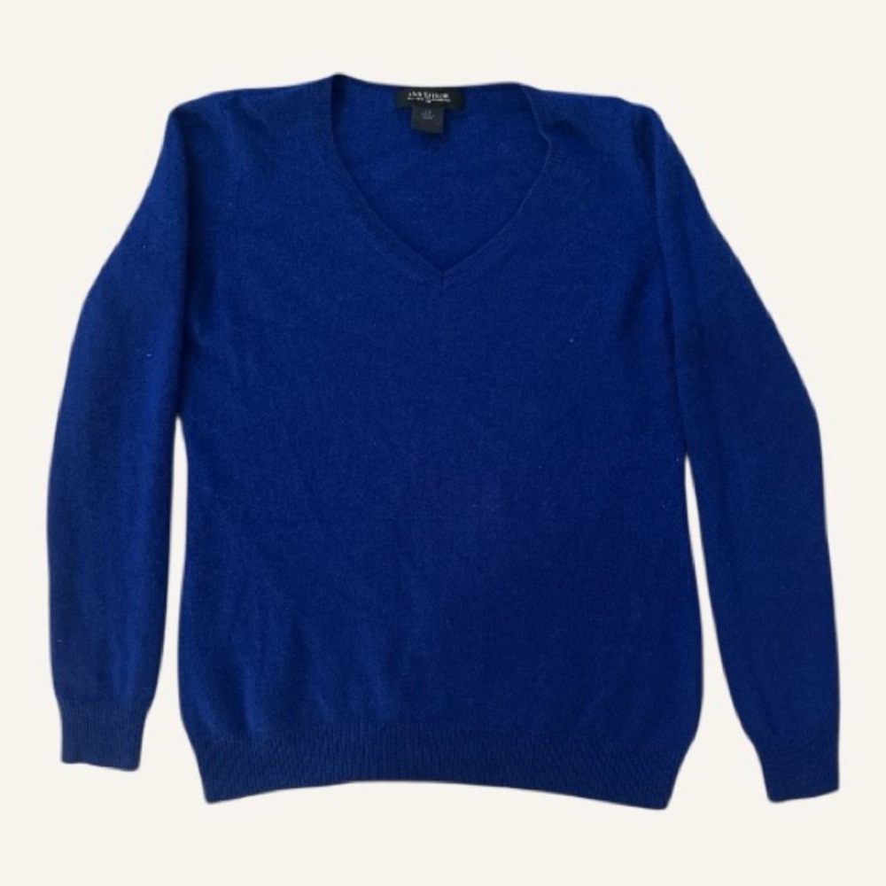 Ann Taylor Women's Cashmere V-Neck Sweater in Royal Blue